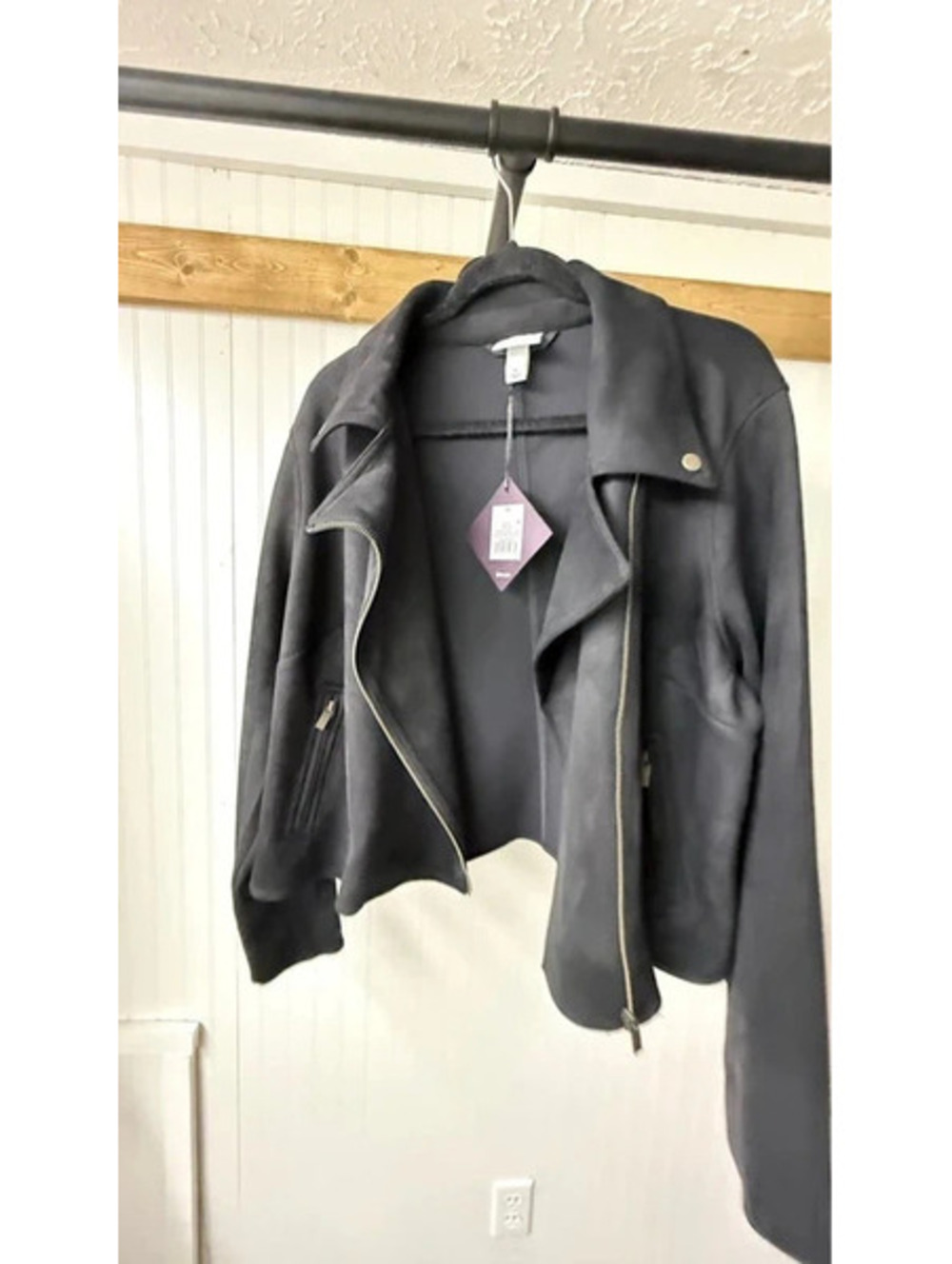 Ava Viv black motorcycle jacket suede biker streetwear size 1xl new retro 90s